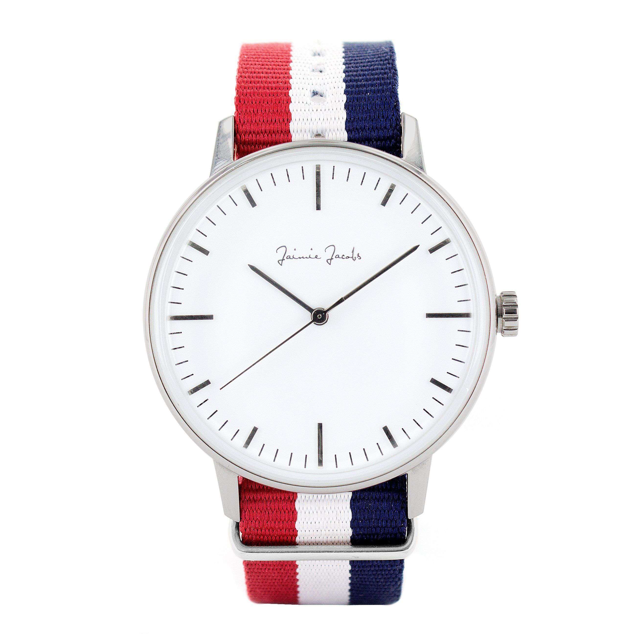jaimie-jacobs-watch-maxvorstadt-sunrise-uhr-42mm-mit-nato-band-rot-wei-blau image 1
